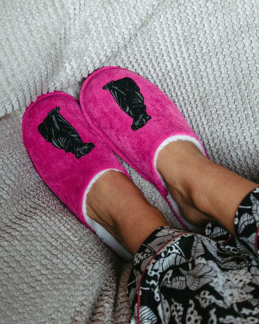 Unisex Embroidered Hot Pink Jaguar Print Corduroy Dome Slippers